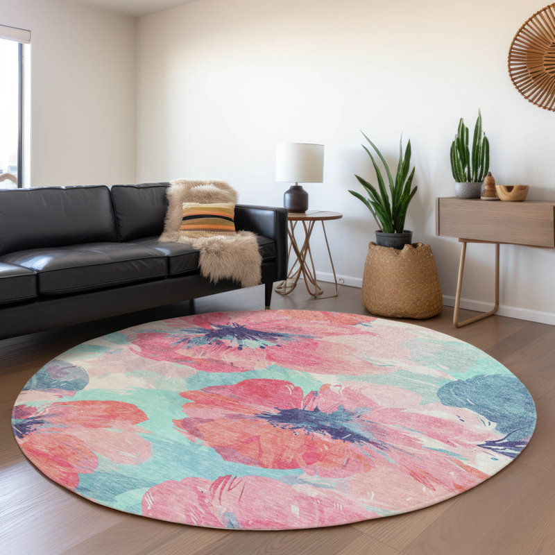 Tapis intérieur / extérieur rose Palazira, 8 pi x 8 pi
