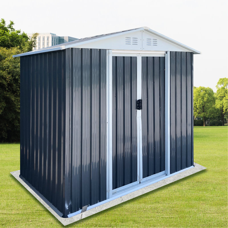 Apex Roof Grey Outdoor Storage Shed 6Ftx4ft - Metal Build For Garden Tools In Furniture, Gray