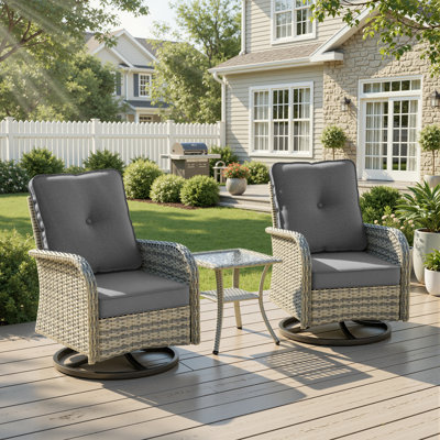 2-Person Patio Conversation Set With Rocking Swivel Chairs And Tempered-Glass Table