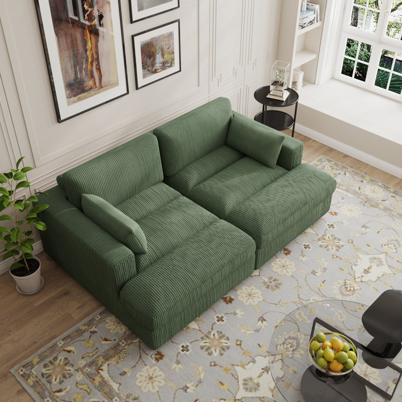 Stoneville 83.9" W Standard Sofa and Chaise, Green