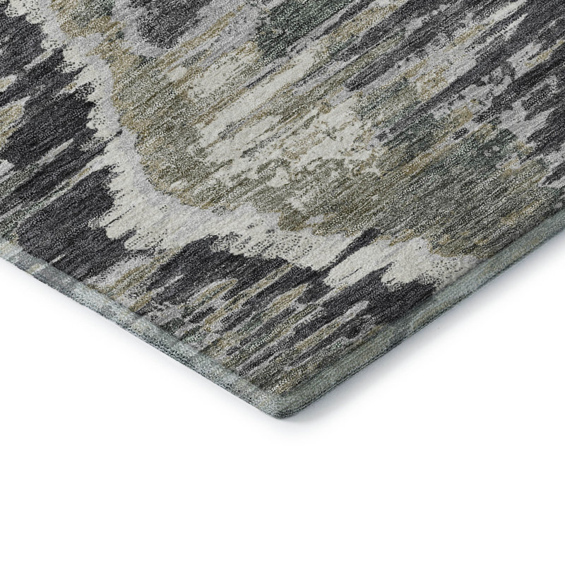 Premium Machine Washable Prisco Charcoal Rug, Rectangle 2'6" x 3'10"