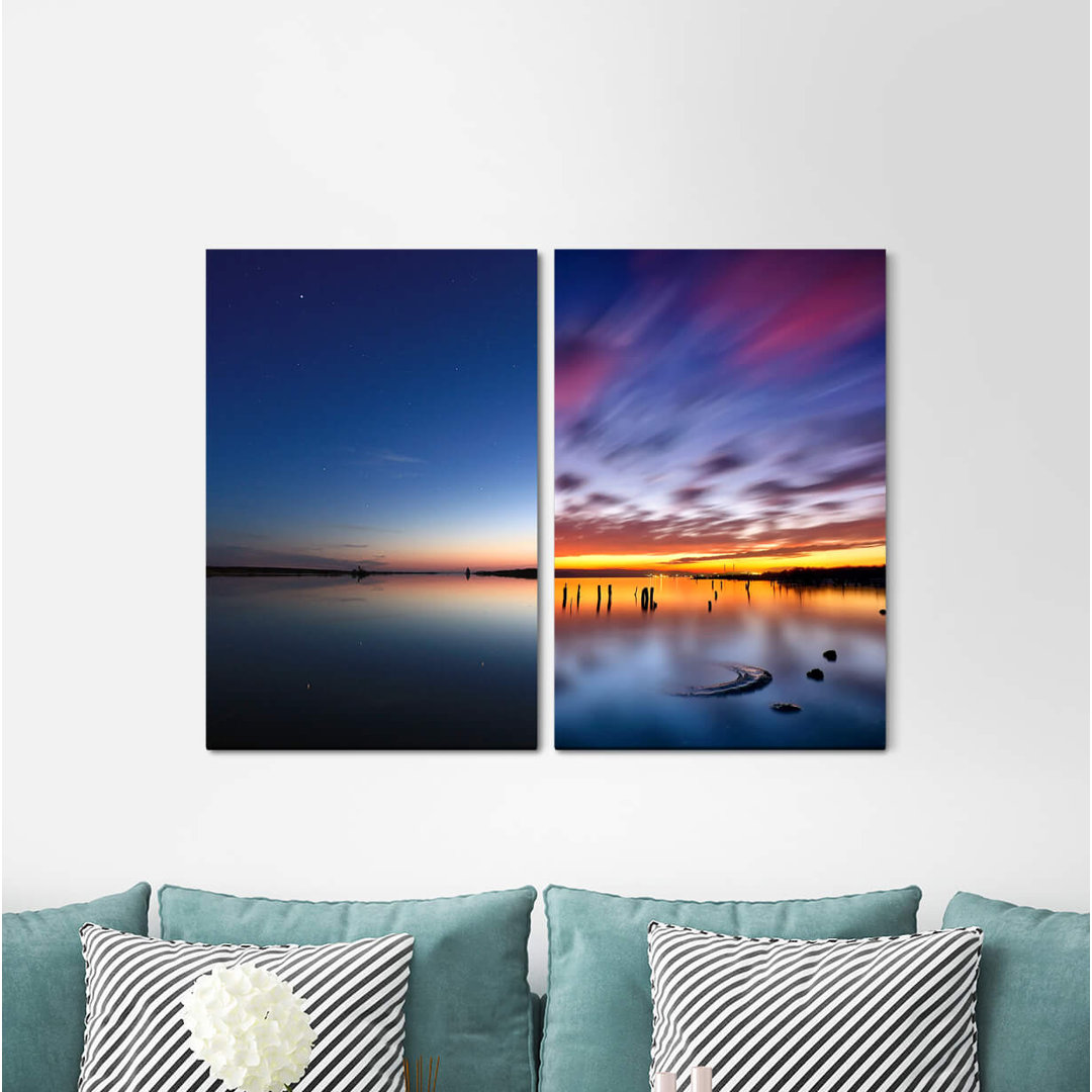 2-tlg. Leinwandbilder-Set - Fotografie „Horizon Night Sky Dusk Sea View Sunset”