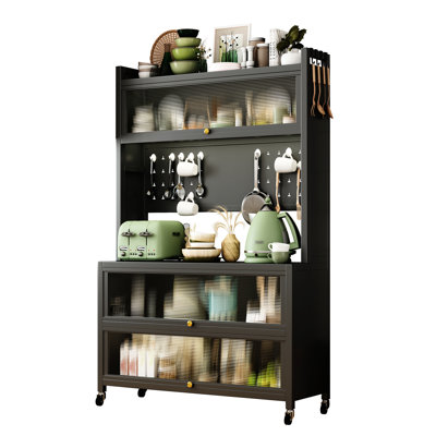 Kitchen Storage Cabinets - Metal Shelves With Strong And Thick Structure, Smooth Movement, Pull, Vertical To Grey Cabinet 12.01 In. Package Height, 41.73 Depth, 250Kg Capacity, 360 Rotating Wheels
