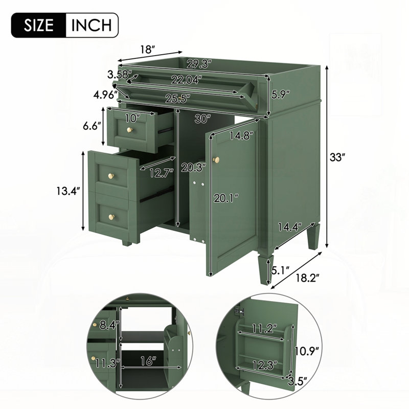 Meuble-lavabo de 30 po sans lavabo supérieur, Vert