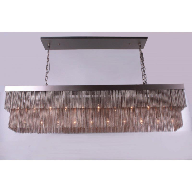 Lustre en métal massif à 8 lumières à 8 niveaux, Argent vieilli, Laiton poli, 60” Wide x 12” Deep x 13 Height