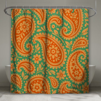 Rideaux de douche orange à motif cachemire extra long