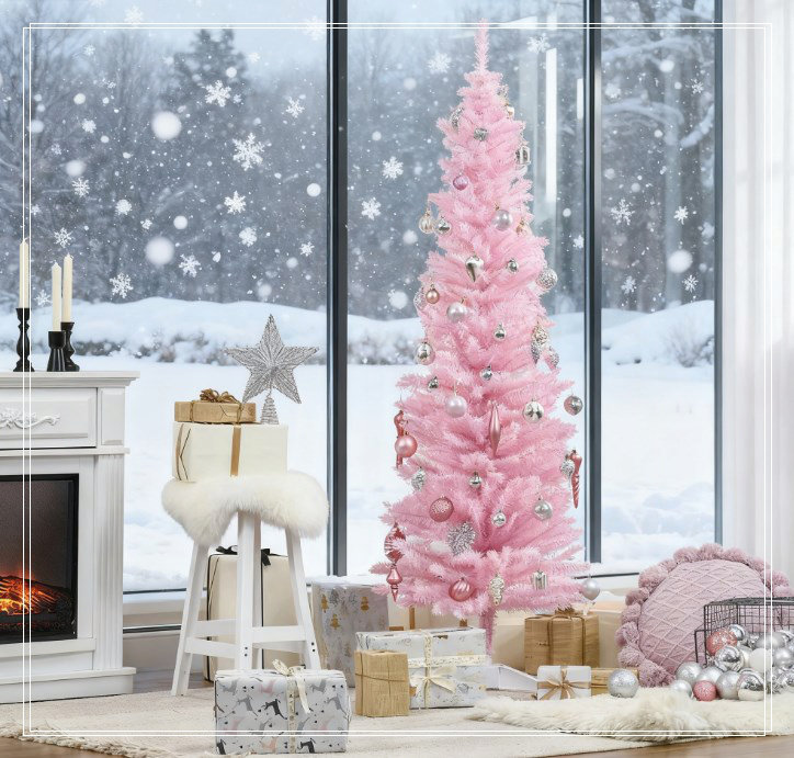 Arbre de Noël festif au crayon rose