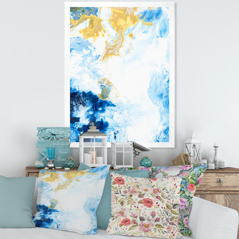 «Blue and White», peinture sur toile, H 20 po x l 12 po, Cadre photo blanc