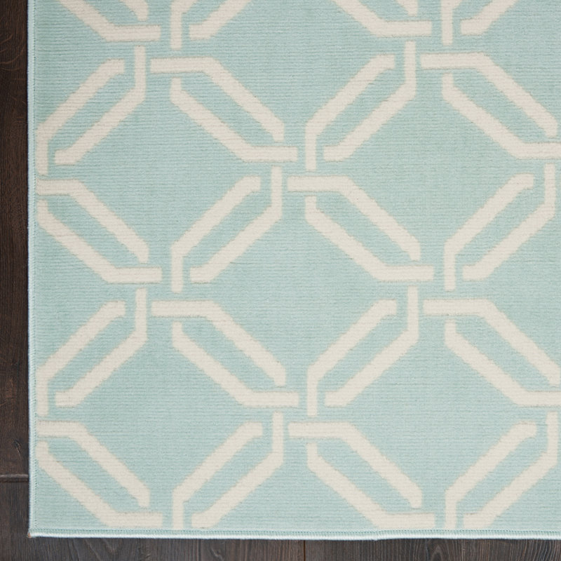Garnier Geometric Aqua/Turquoise/Blue Area Rug, Rectangle 2' x 4'
