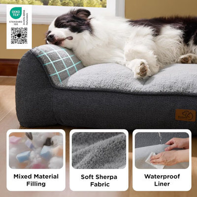 Bedsure Cozy Orthopedic Dog Bed for Medium Dogs, Extra Thick Waterproof Washable Sofa Bed with Sherpa Cover, Non-Slip Base