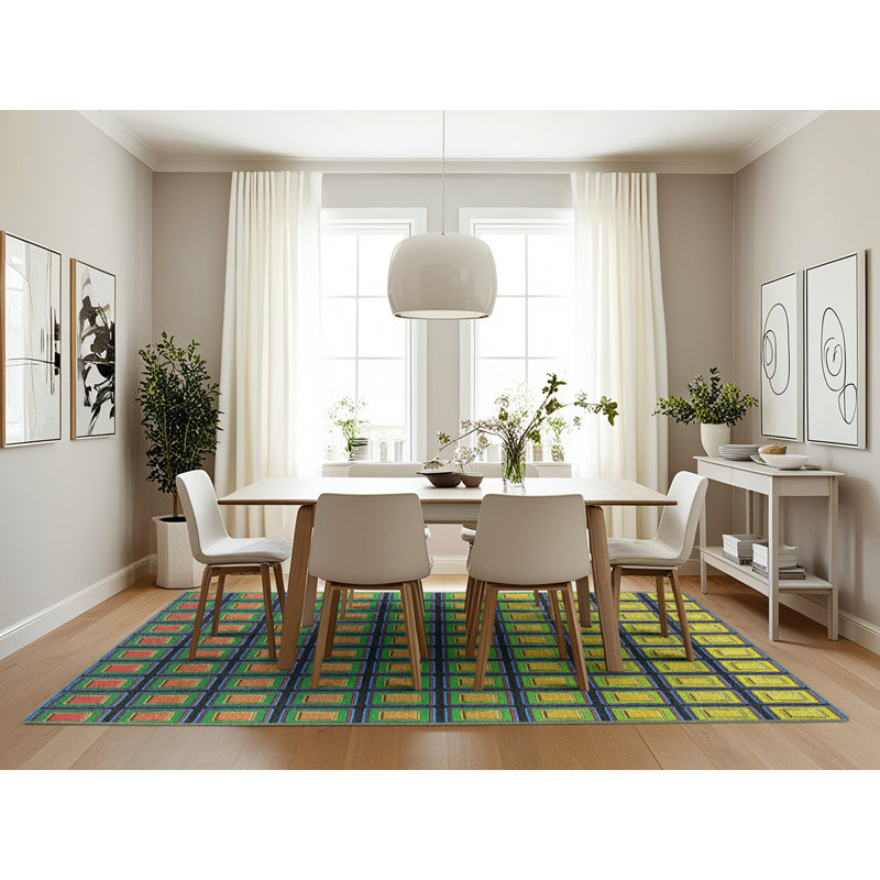 Tapis vert à motif géométrique Saito, Rectangle 7 pi x 10 pi