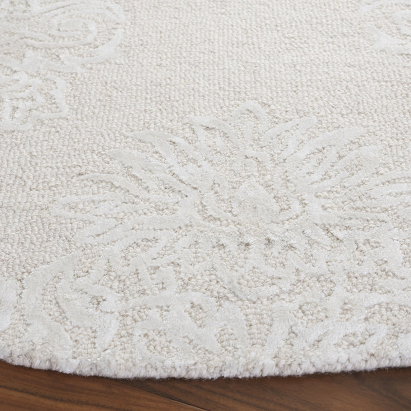 Vidath 619 Hand Tufted Wool/Viscose/Cotton Damask Indoor Use Only Rug in Ivory, Round 6'