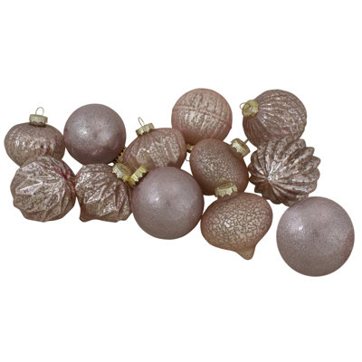 Ensemble de 12 ornements de Noël en faïence rose et boule de verre