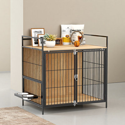 Table d'appoint pour chien avec cage rotative 30 pouces, 2 portes anti-évasion, pour chiens