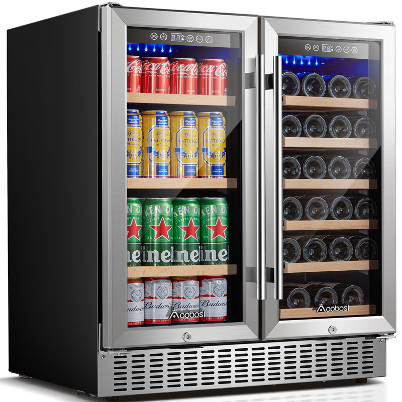 30 Inch Built-In or Freestanding Wine & Beverage Cooler, Dual Zone Refrigerator with LED Lighting, Holds 28 Bottles and 80 Cans