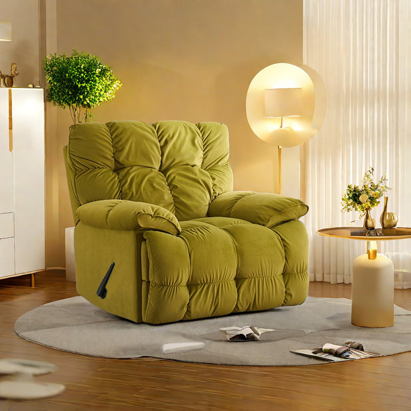 360° Swivel Recliner With Adjustable Backrest Upholstered Swivel Recliner, Yellow 