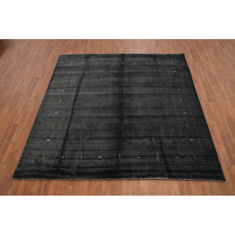 Tapis gris élégant à la main de style Gabbeh 8 x 8