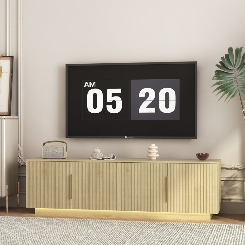 TV Stand  With 16 Color Leds,68" Modern TV Stand,  TV Cabinet Entertainment Center For 55 60 65 Inch TV, Natural