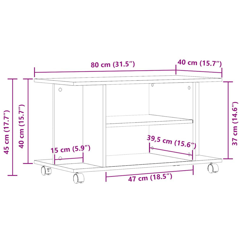 Hanska TV Cabinet with Castors 80x40x45 cm Engineered Wood, Old Wood