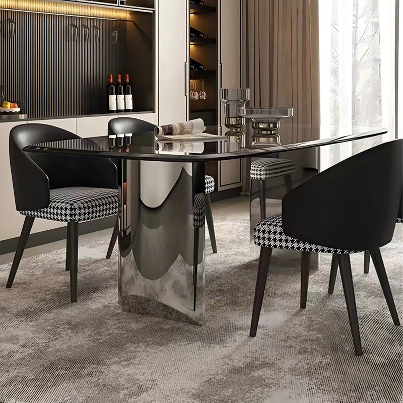 Tempered Glass Stainless Steel black Dining Table, 29.53" H x 78.74" L x 39.37" W