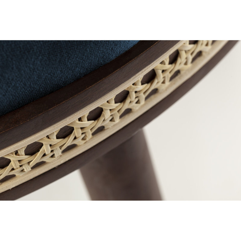 Alma Upholstered Stool with Solid Wood Frame, Bar Stool (30" Seat Height), Satin Brass, Mediterranee