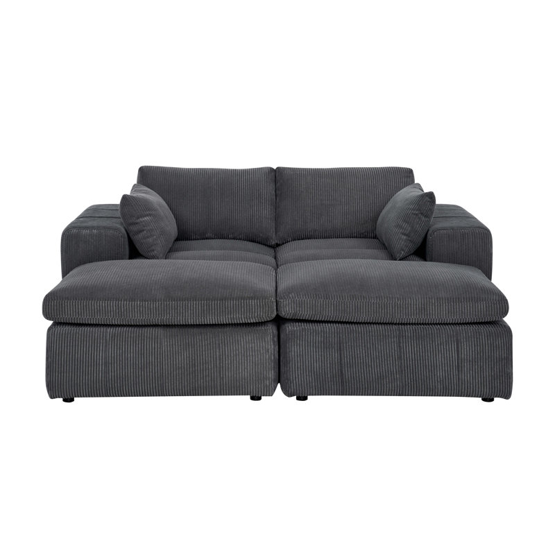 Perthfoybairns Corduroy Modular Sectional, Dark Gray Corduroy