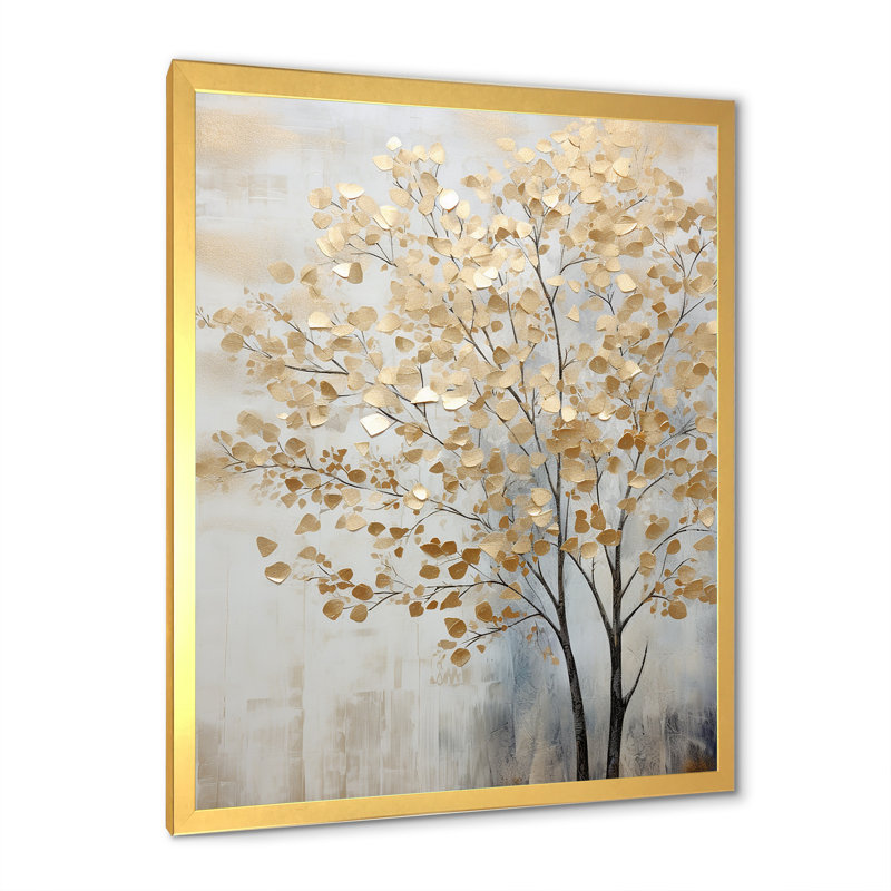 Minimalisme, scène d'arbres bleus et dorés - Art mural arbres, H 44 po x l 34 po x P 1,5 po, Cadre doré simple