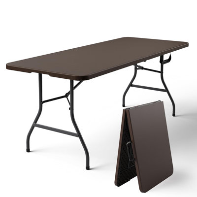 Table pliante robuste en plastique brun de 6 pi avec poignée - Utilisation intérieure / extérieure