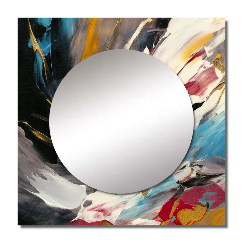 Smooth Bliss abstrait doré noir bleu I - peinture abstraite miroir carré pour décoration murale, 23 po x 23 po