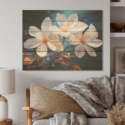 White Plumeria Transparent Serenity - Plumeria Wood Art On Natural Pine Wood