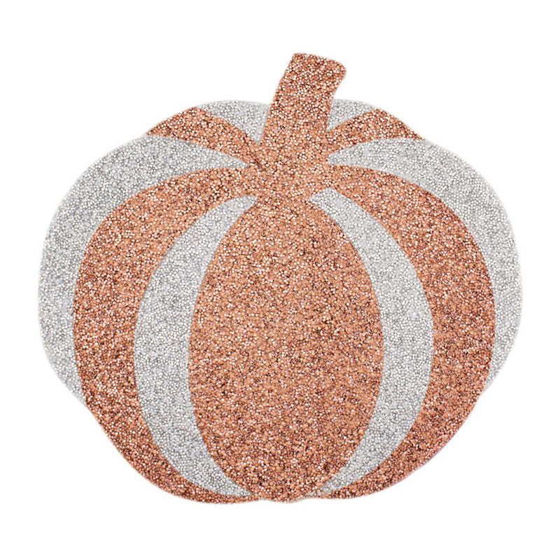 Sparkles Home Luminous Pumpkin Placemat | Rhinestone Fall Table Decor | Rubber Backing | 13.5" x 14.75"