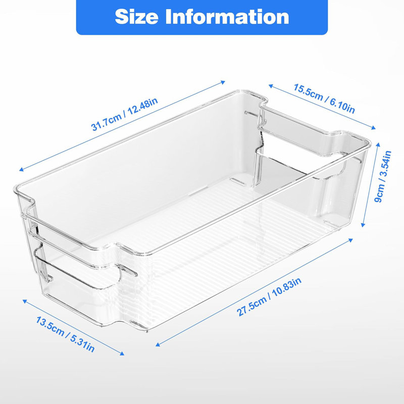 Clear Stackable Refrigerator Storage Bins 6-Pack with Handles – for Fridge, Pantry, Freezer & Kitchen Cupboard