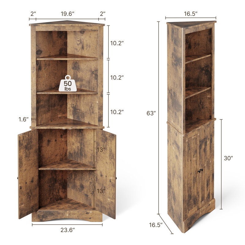 Armoire de rangement de coin autoportante 23,6 po x H 63 po, Rétro