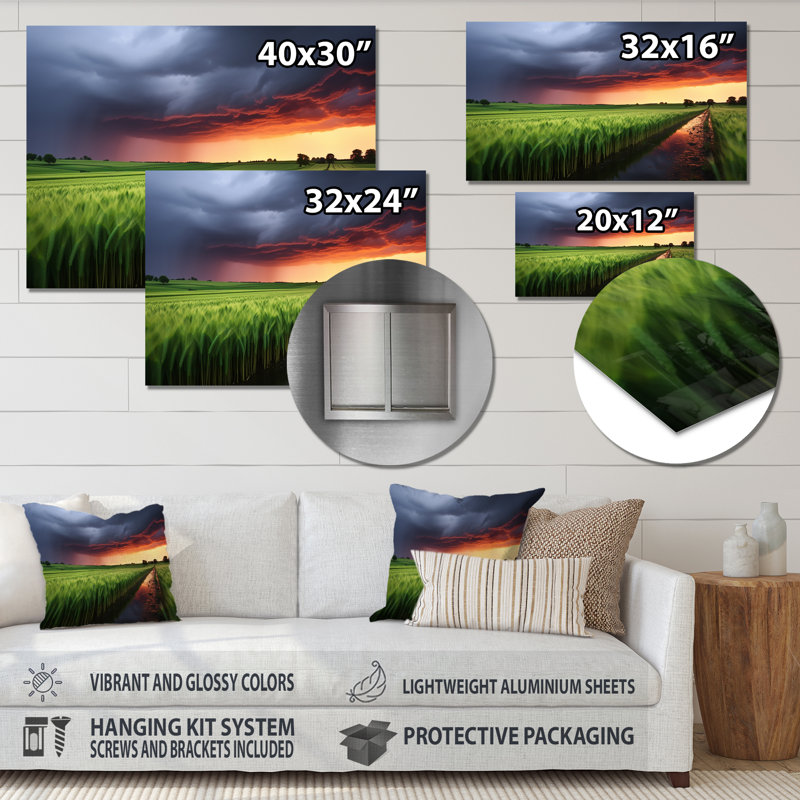 Tempête à la ferme, paysage I - tempêtes, art mural en métal, H 30 po x l 40 po x P 1,5 po