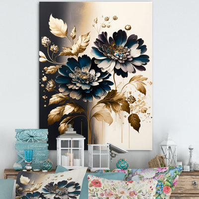 «Blumer Blue and Gold Zinnia Flowers V», reproduction sur toile