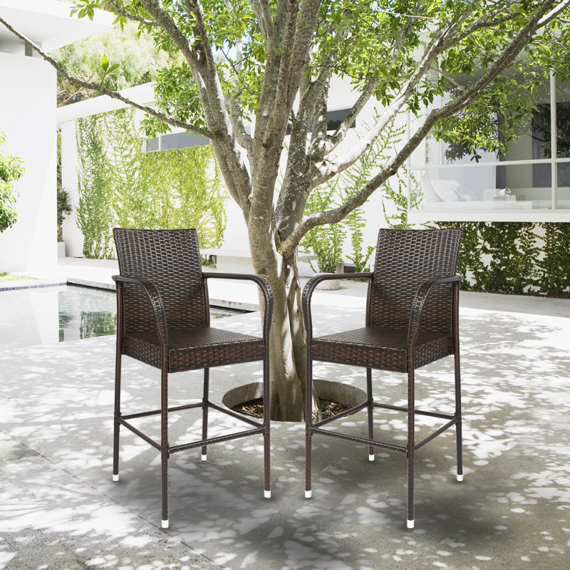 Raqwon Polyethylene (PE) Wicker Outdoor 28'' Bar Stool