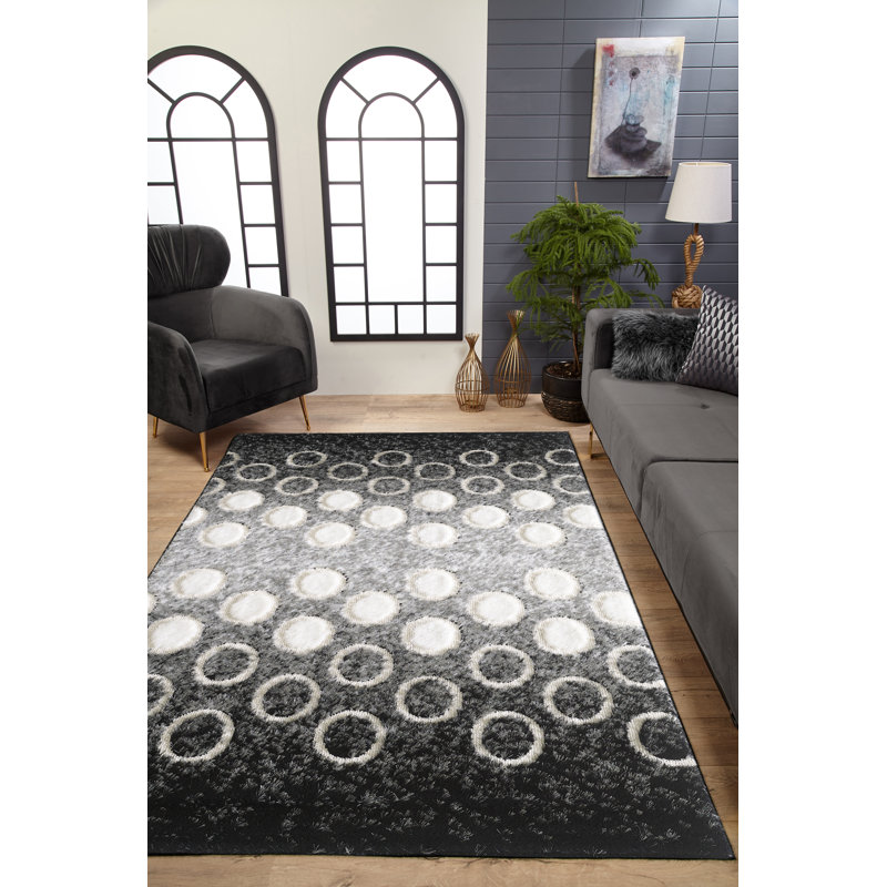 Tapis noir à poils longs Jacyn, Rectangle 8 pi x 10 pi