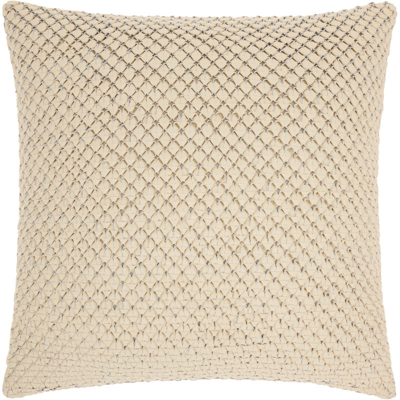  Woven Leather Throw Pillow, White