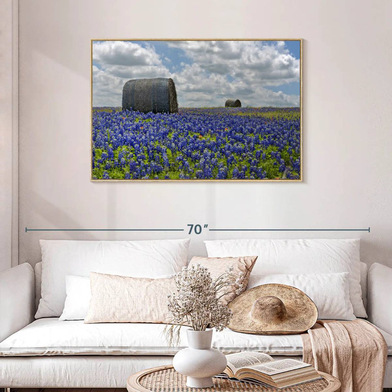 Texas Bluebonnets, Cadre flottant en bois naturel, 43 po x 29 po