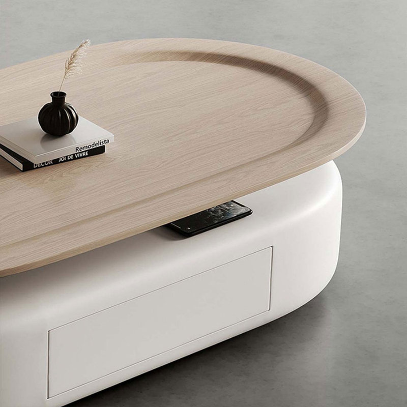 Table basse ovale moderne en bois manufacturé beige