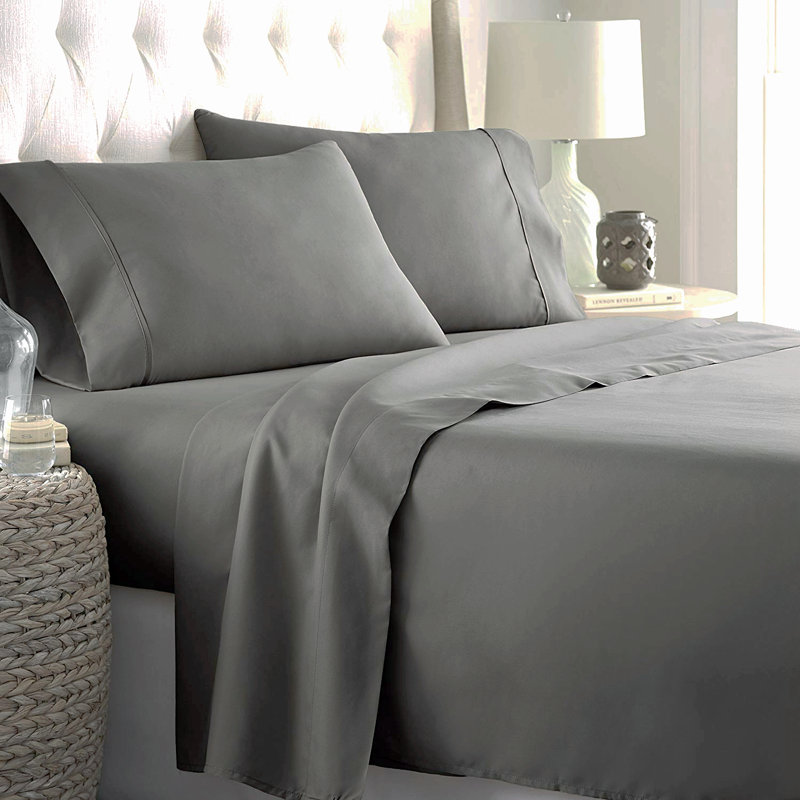 Ensemble de draps en coton 4 pièces avec 4 taies d'oreiller pour lit double en coton percale de couleur unie Marina, Rose