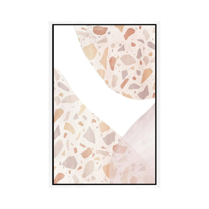 Abstract Terrazzo Shapes by Whales Way - Painting on Canvas, 152.4cm H x 101.6cm W x 3.81cm D, White Framed