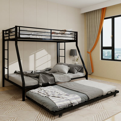 Lit superposé carré à haute stabilité, avec échelle et lit gigogne roulant, look minimaliste moderne, forte charge pour la maison, le dortoir et la chambre d'amis - taille double - 137 cm x 190 cm