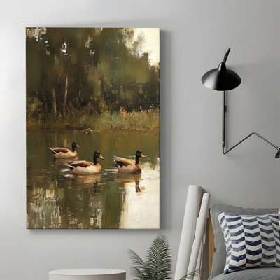 1pc encadré Knepp peignant une volée de canards nageant dans le lac, paysage naturel, impression de style réaliste de peinture à l'huile, affiche murale rétro, cadeau parfait pour la décoration de chambre à coucher