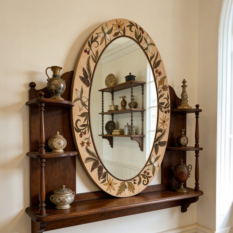 Miroir mural ovale en cuir, 23.62"H*15.75"L, Brown