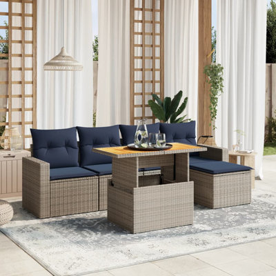 Ensemble de canapés de patio 6 pièces avec coussins en rotin noir