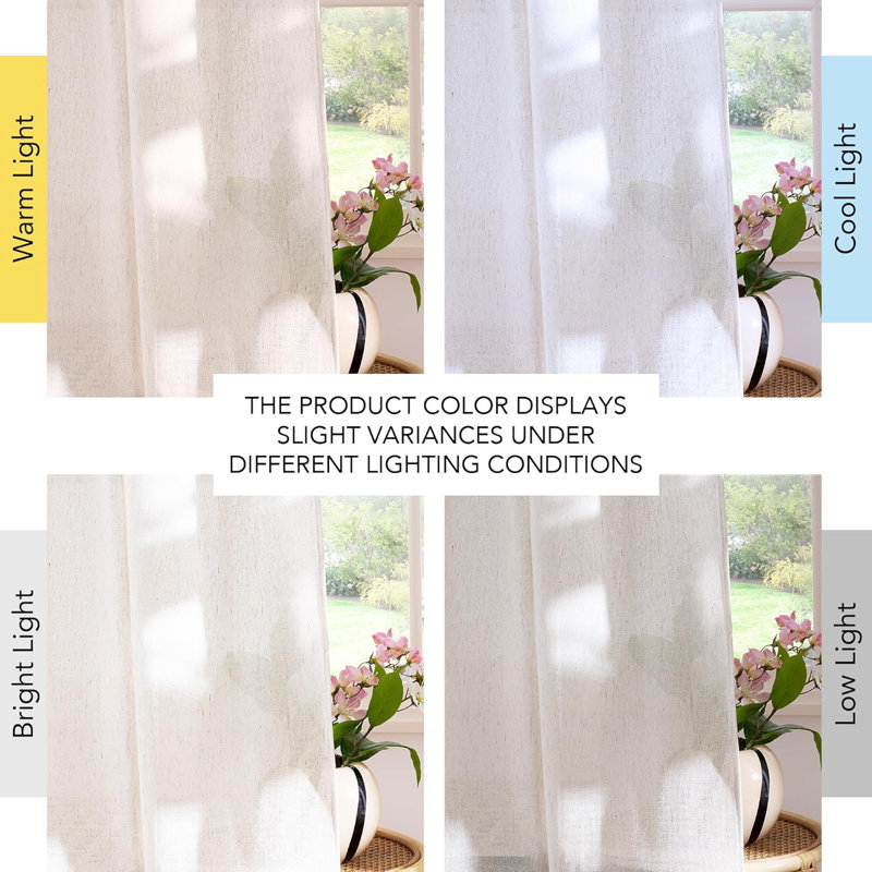  Semi Sheer Linen Curtains, Rod Pocket & Back Tab Thick Flax Blend Privacy with Light Filtering Window Treatments for Bedroom/Living Room, 2 Panels