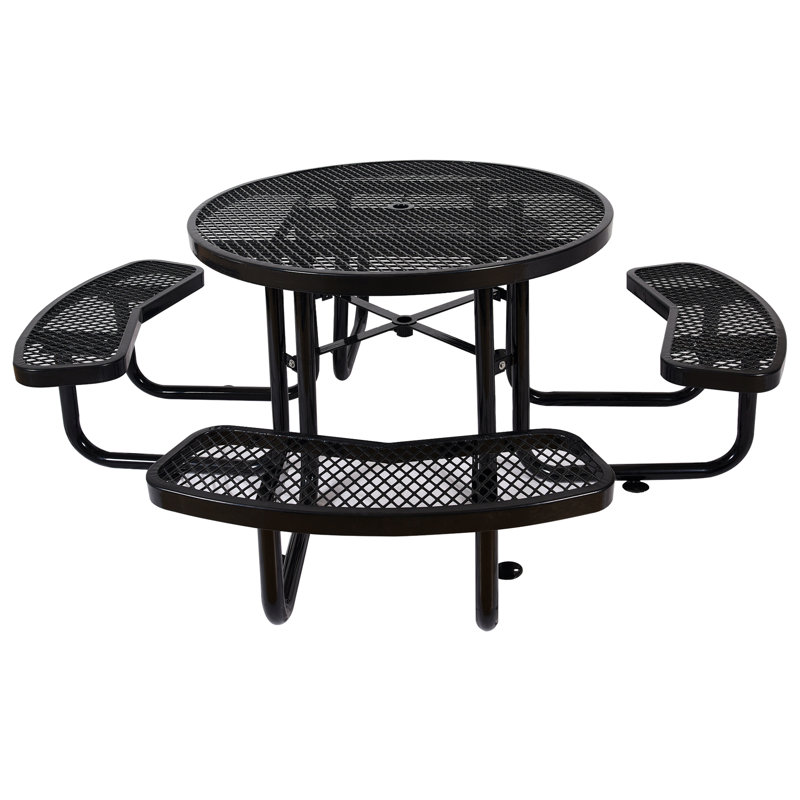 Round outdoor steel picnic table, Black