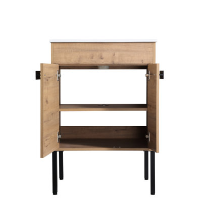 24 Inch Freestanding Bathroom Cabinet With Modern Style And Silent-Closing Hinge 24" Storage Plywood Construction Door