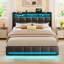 Upholstered Platform Bed Frame with Wingback Headboard, LED Lights & 4 Storage Drawers-1077259074-1092205472-1077259073